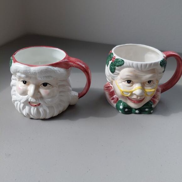 True Vintage Other - VTG Japan Mr & Mrs. Santa Claus Mug Cup Large Christmas 3D RARE Holly Ceramic